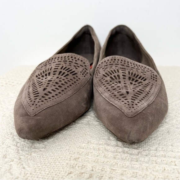 Rockport Total Motion Adelyn Laser Loafer Flat Grey Suede Cut Out Slip On Shoe - Picture 3 of 11